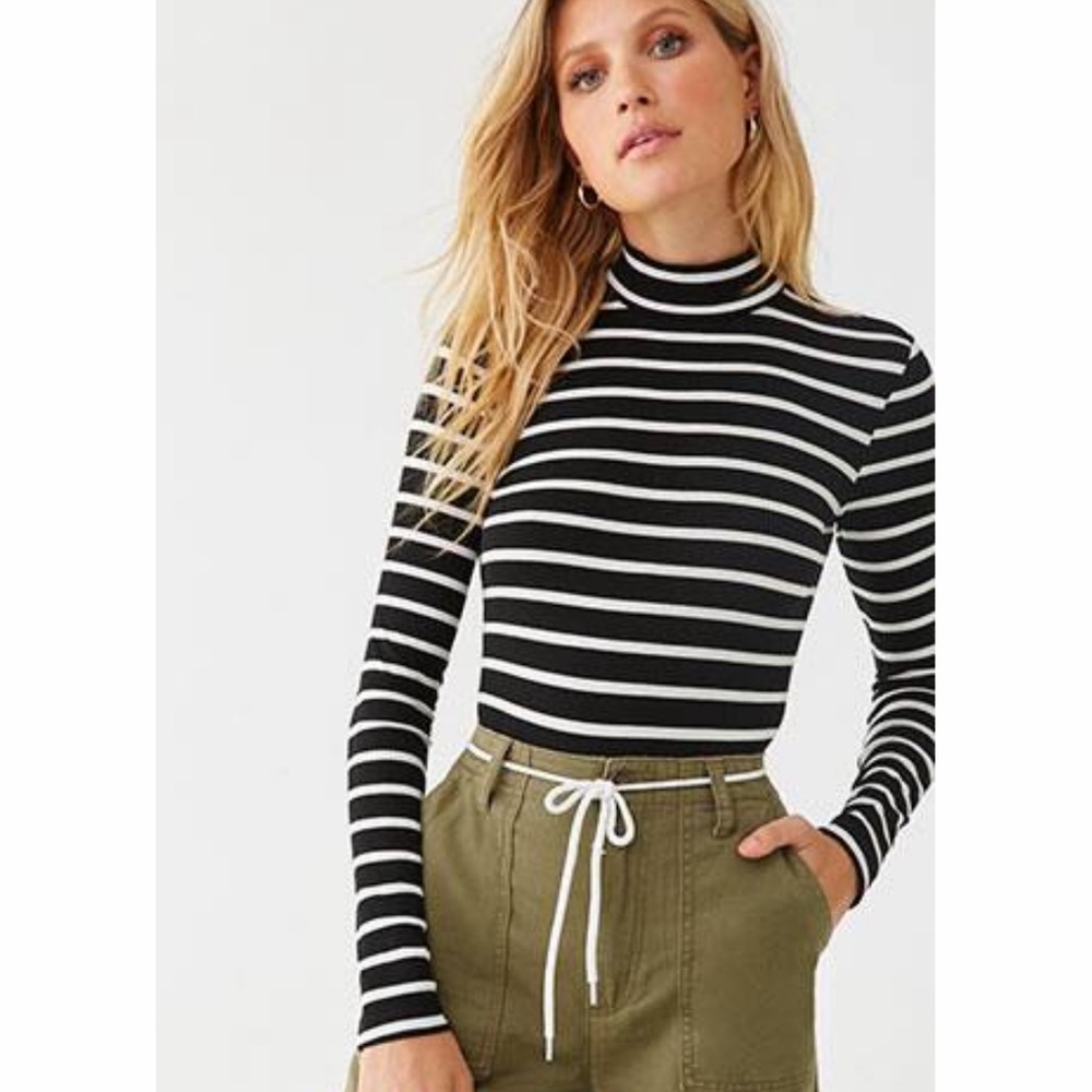 Striped print bodysuit mock neck